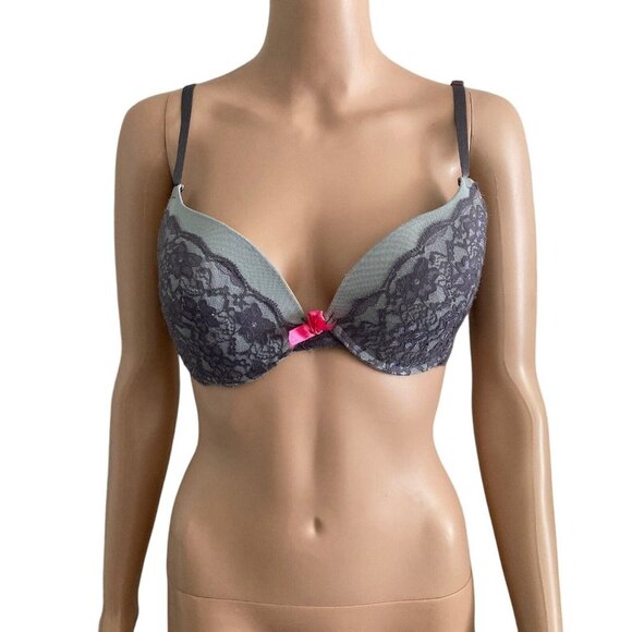 Black Fuchsia by Yelena bra 38B Gray Pink Lace - Picture 1 of 11